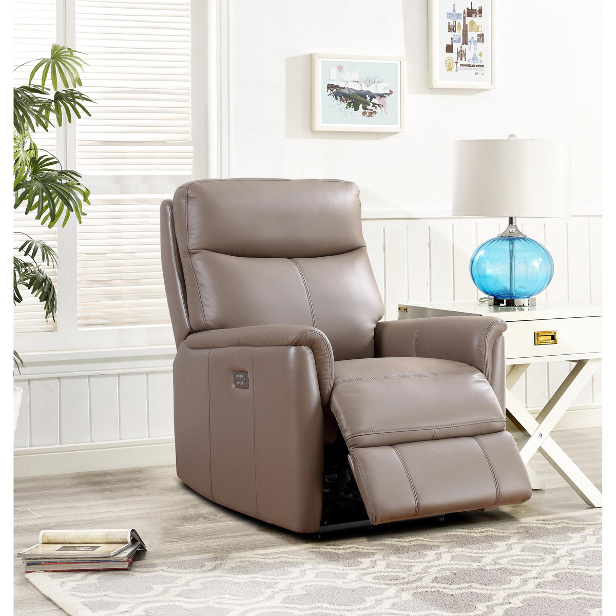  Amax Leather Columbia 6915W-10P2-2518 Wide Power Recliner with Headrest - Taupe IMAGE 4