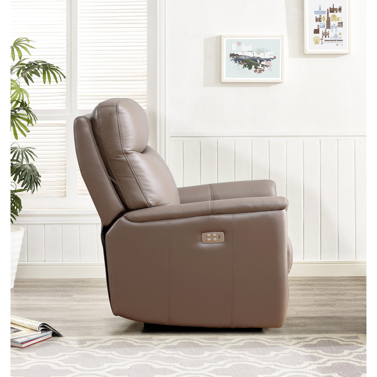  Amax Leather Columbia 6915W-10P2-2518 Wide Power Recliner with Headrest - Taupe IMAGE 5