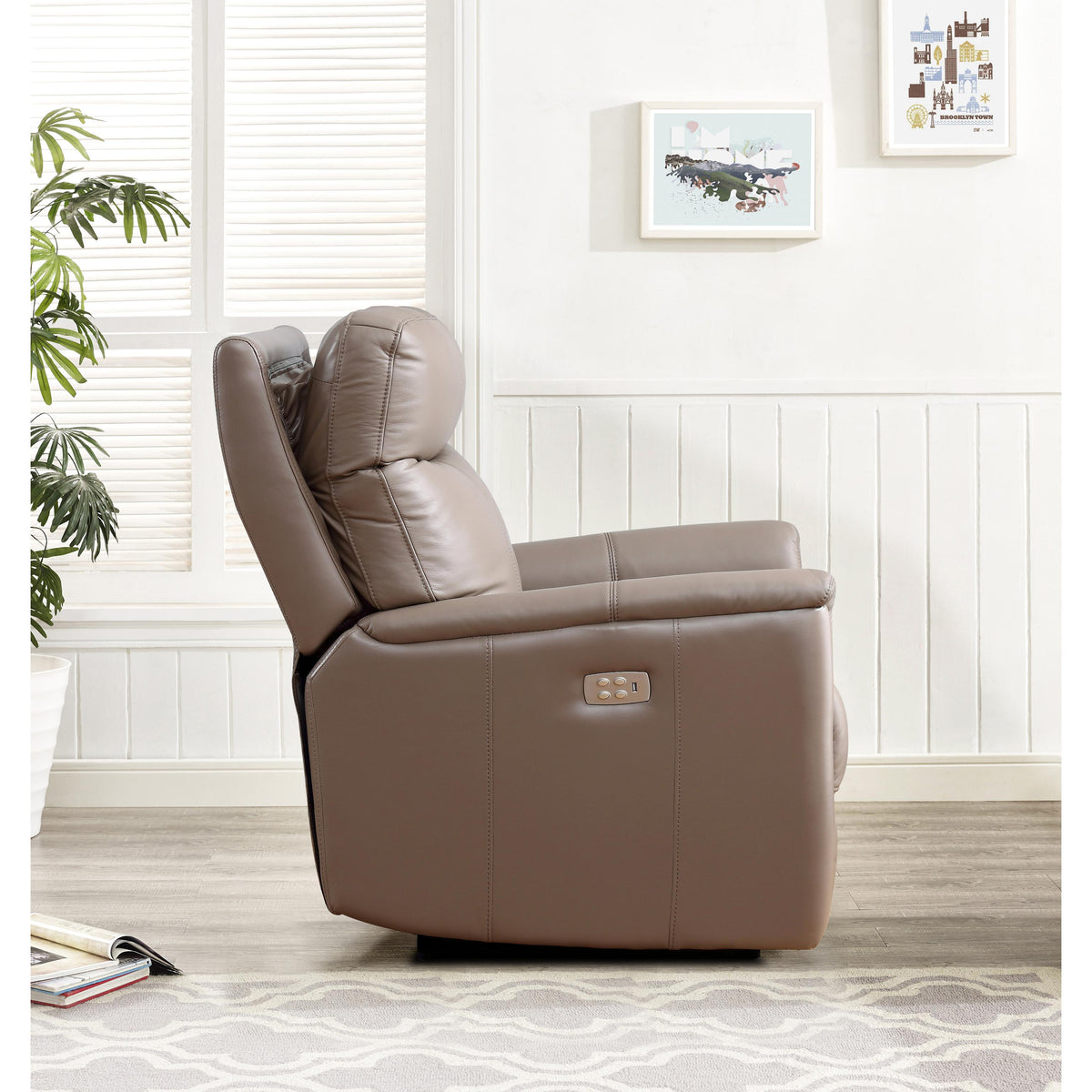  Amax Leather Columbia 6915W-10P2-2518 Wide Power Recliner with Headrest - Taupe IMAGE 6