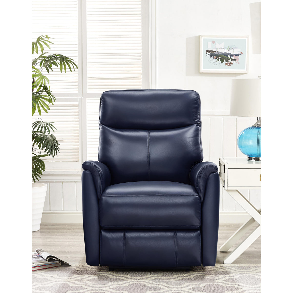  Amax Leather Columbia 6915W-10P2-2199 Wide Power Recliner with Headrest - Blue IMAGE 2