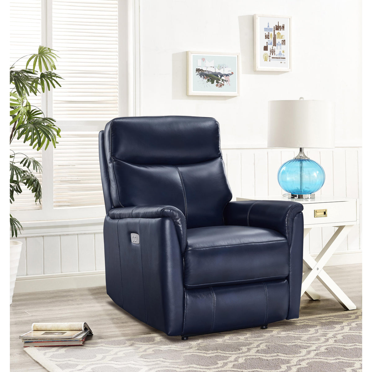  Amax Leather Columbia 6915W-10P2-2199 Wide Power Recliner with Headrest - Blue IMAGE 3