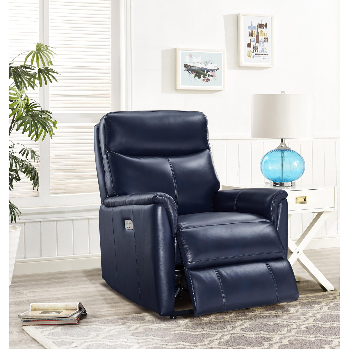  Amax Leather Columbia 6915W-10P2-2199 Wide Power Recliner with Headrest - Blue IMAGE 4