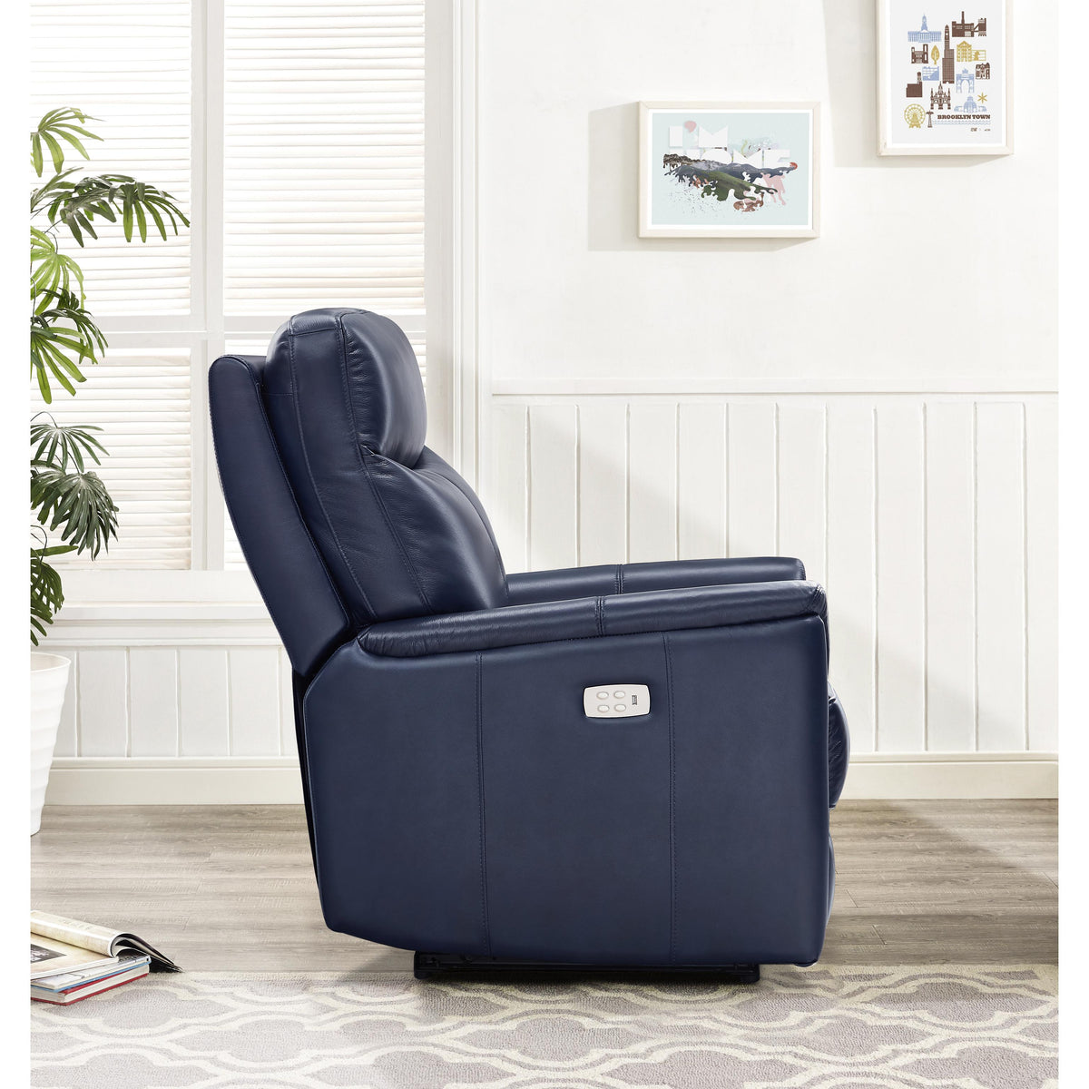  Amax Leather Columbia 6915W-10P2-2199 Wide Power Recliner with Headrest - Blue IMAGE 5
