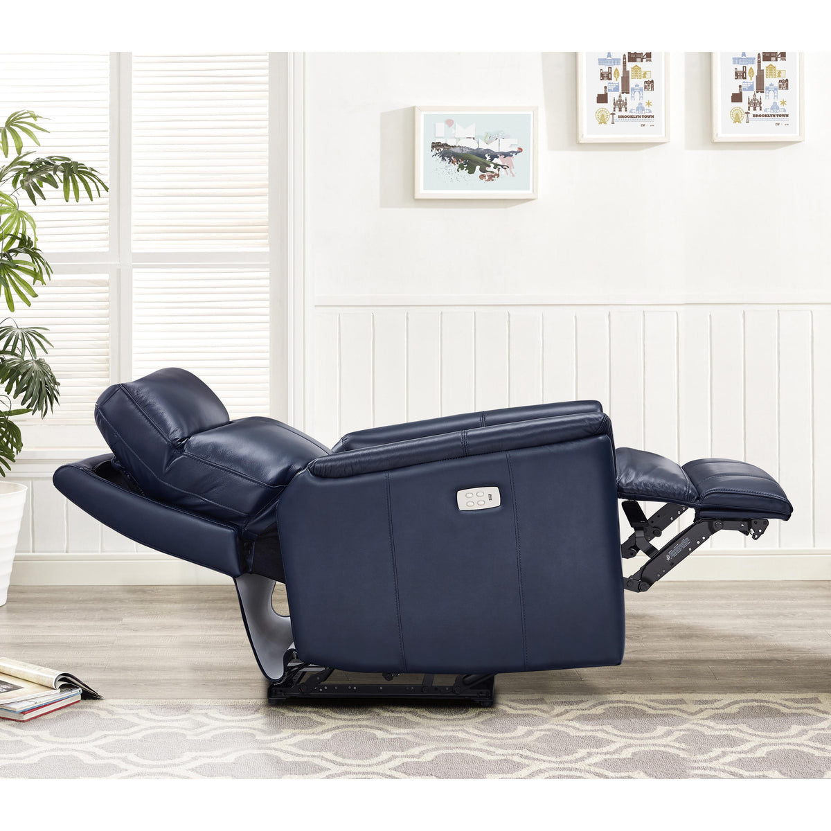  Amax Leather Columbia 6915W-10P2-2199 Wide Power Recliner with Headrest - Blue IMAGE 7
