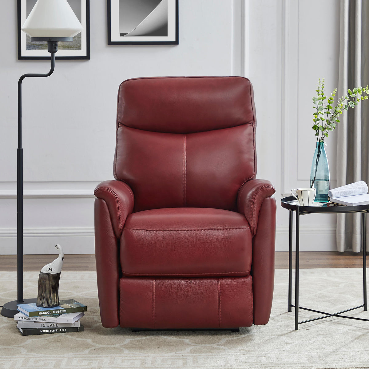  Amax Leather Columbia 6915W-10P2-2169 Wide Power Recliner with Headrest - Cranberry IMAGE 2