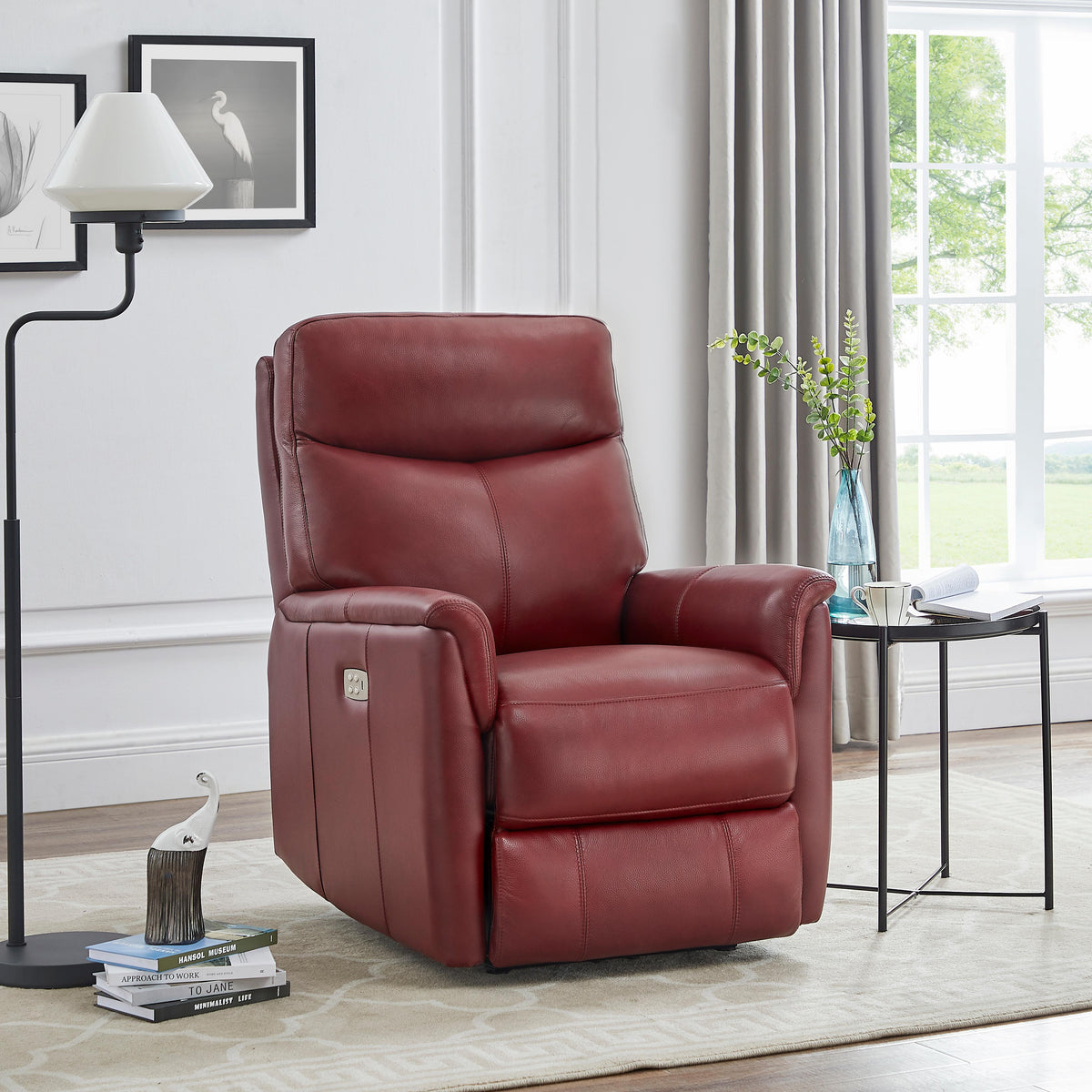  Amax Leather Columbia 6915W-10P2-2169 Wide Power Recliner with Headrest - Cranberry IMAGE 3