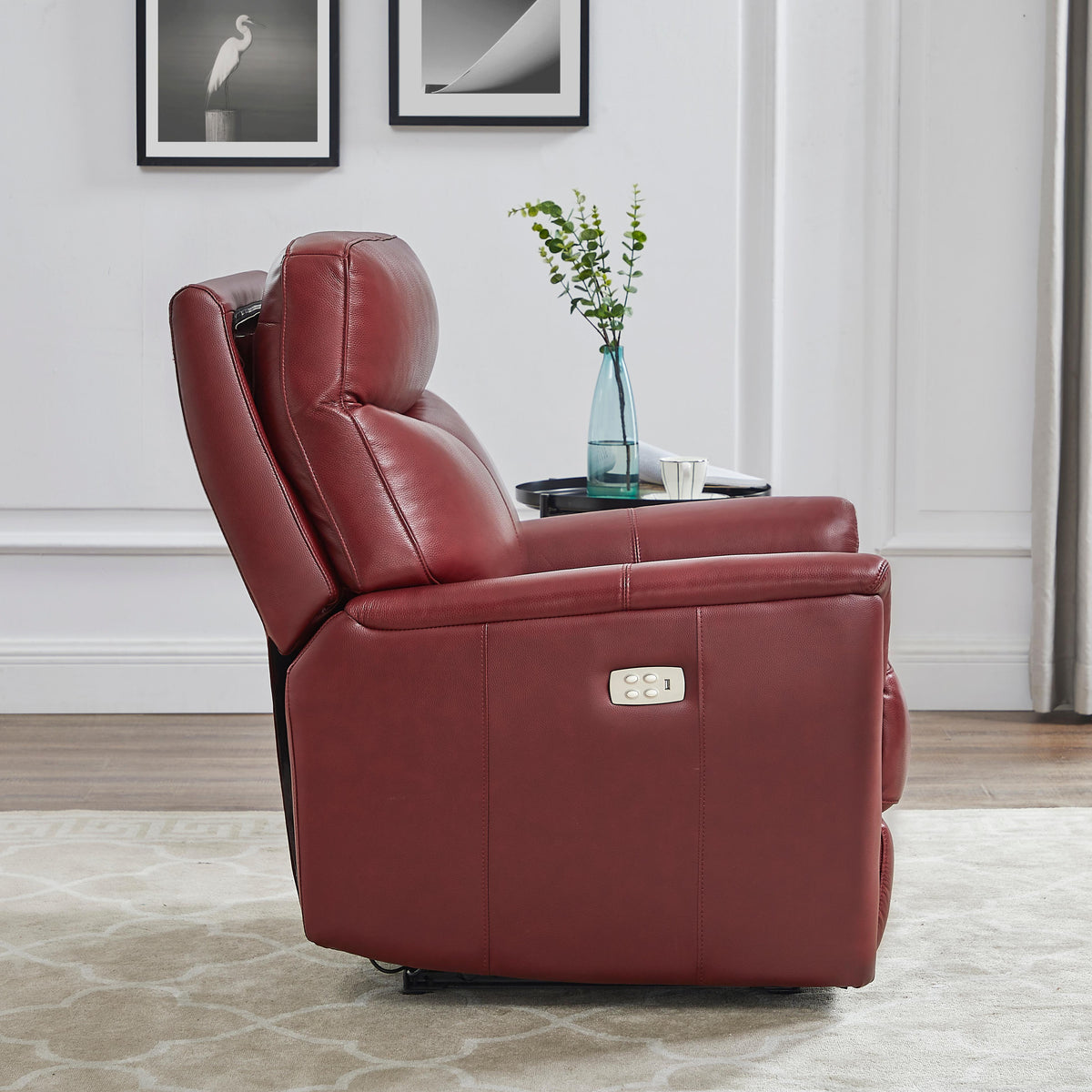  Amax Leather Columbia 6915W-10P2-2169 Wide Power Recliner with Headrest - Cranberry IMAGE 6