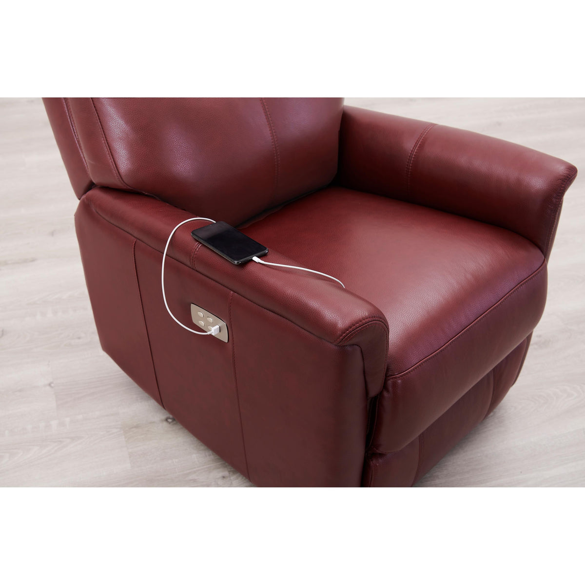  Amax Leather Columbia 6915W-10P2-2169 Wide Power Recliner with Headrest - Cranberry IMAGE 9