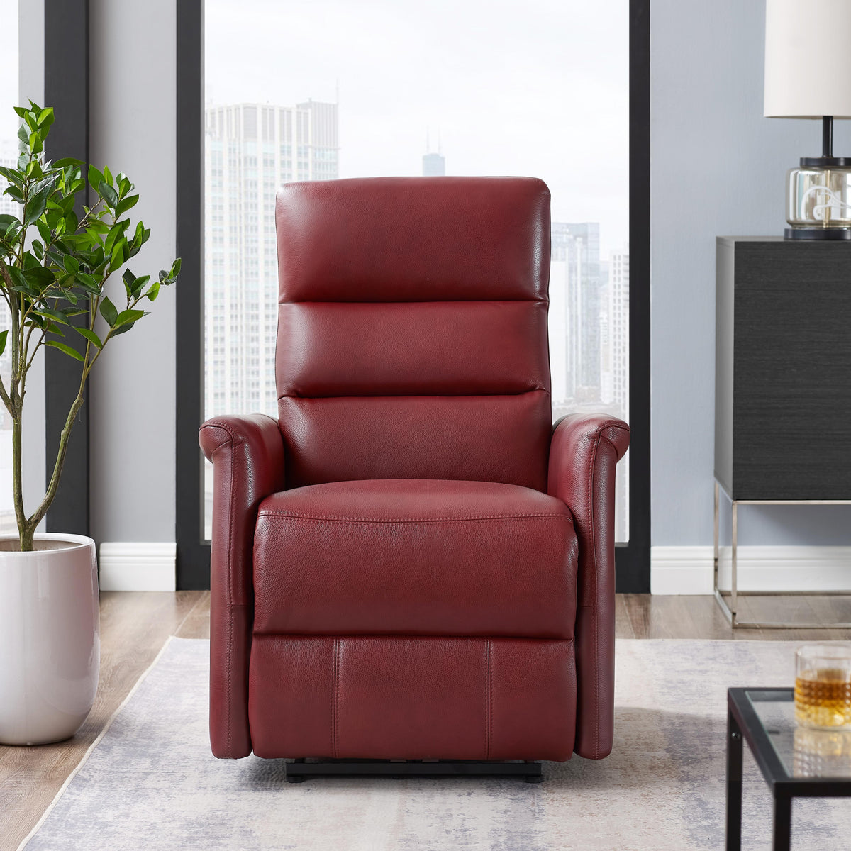 Amax Leather Dante 6610W-10P2-2169 Power Recliner with Headrest - Cranberry IMAGE 2