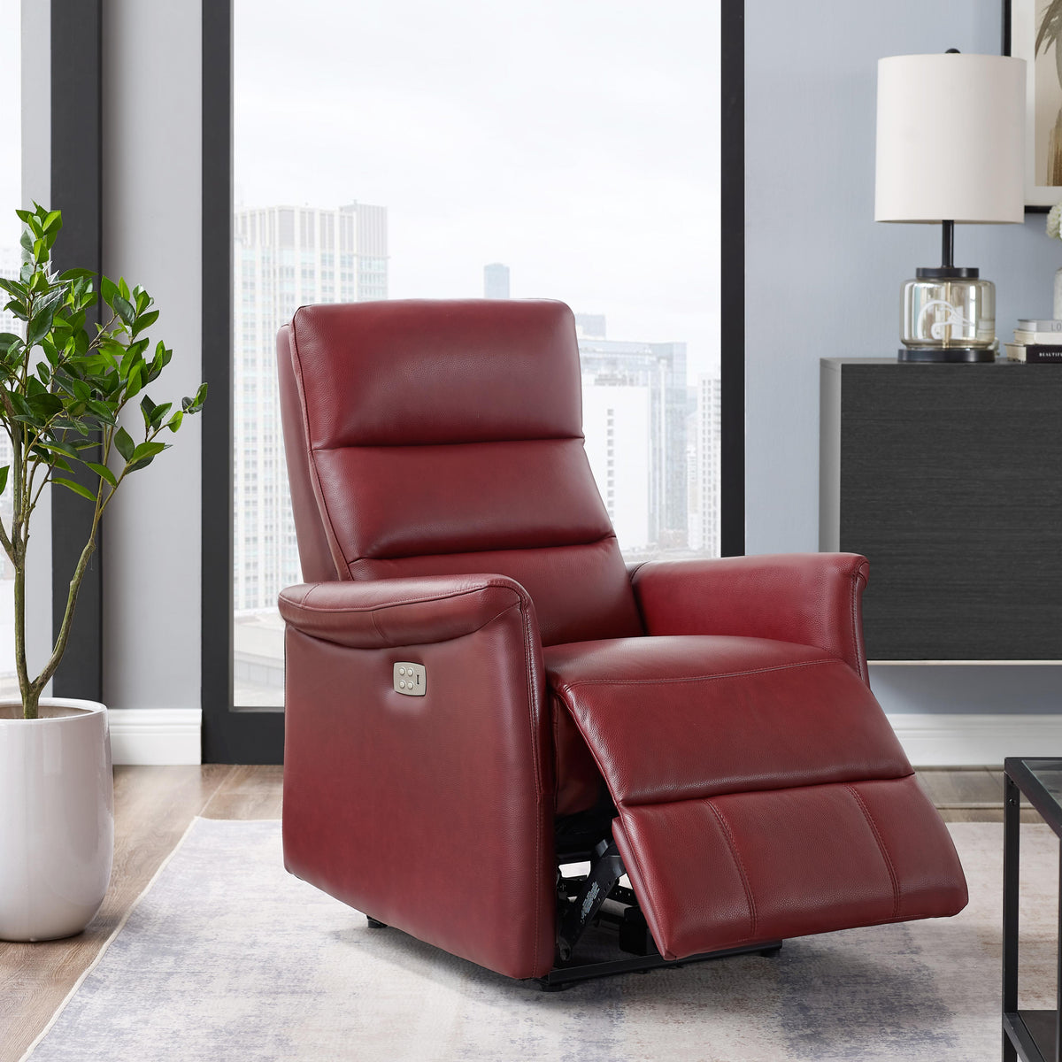  Amax Leather Dante 6610W-10P2-2169 Power Recliner with Headrest - Cranberry IMAGE 4