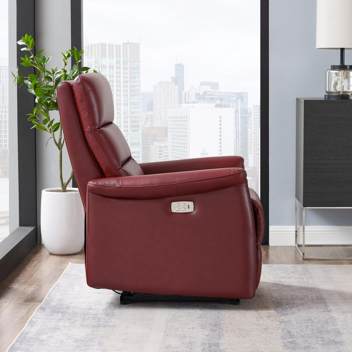  Amax Leather Dante 6610W-10P2-2169 Power Recliner with Headrest - Cranberry IMAGE 5