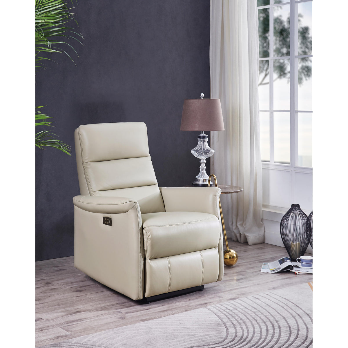  Amax Leather Dante 6610W-10P2-2519 Power Recliner with Headrest - Vanilla IMAGE 3