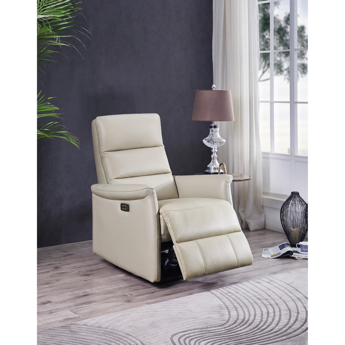  Amax Leather Dante 6610W-10P2-2519 Power Recliner with Headrest - Vanilla IMAGE 4