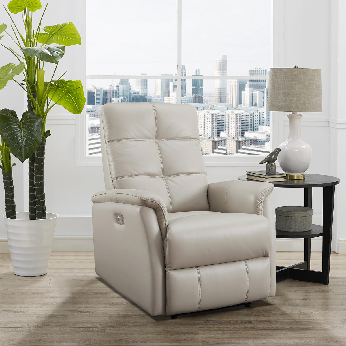  Amax Leather Benson 6673W-10P2-2515 Power Recliner with Headrest - Ice IMAGE 3