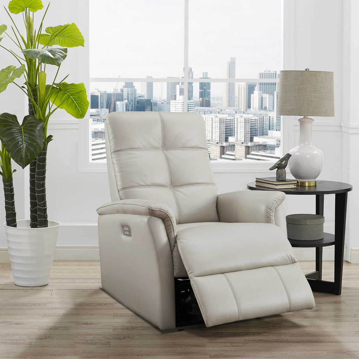  Amax Leather Benson 6673W-10P2-2515 Power Recliner with Headrest - Ice IMAGE 4