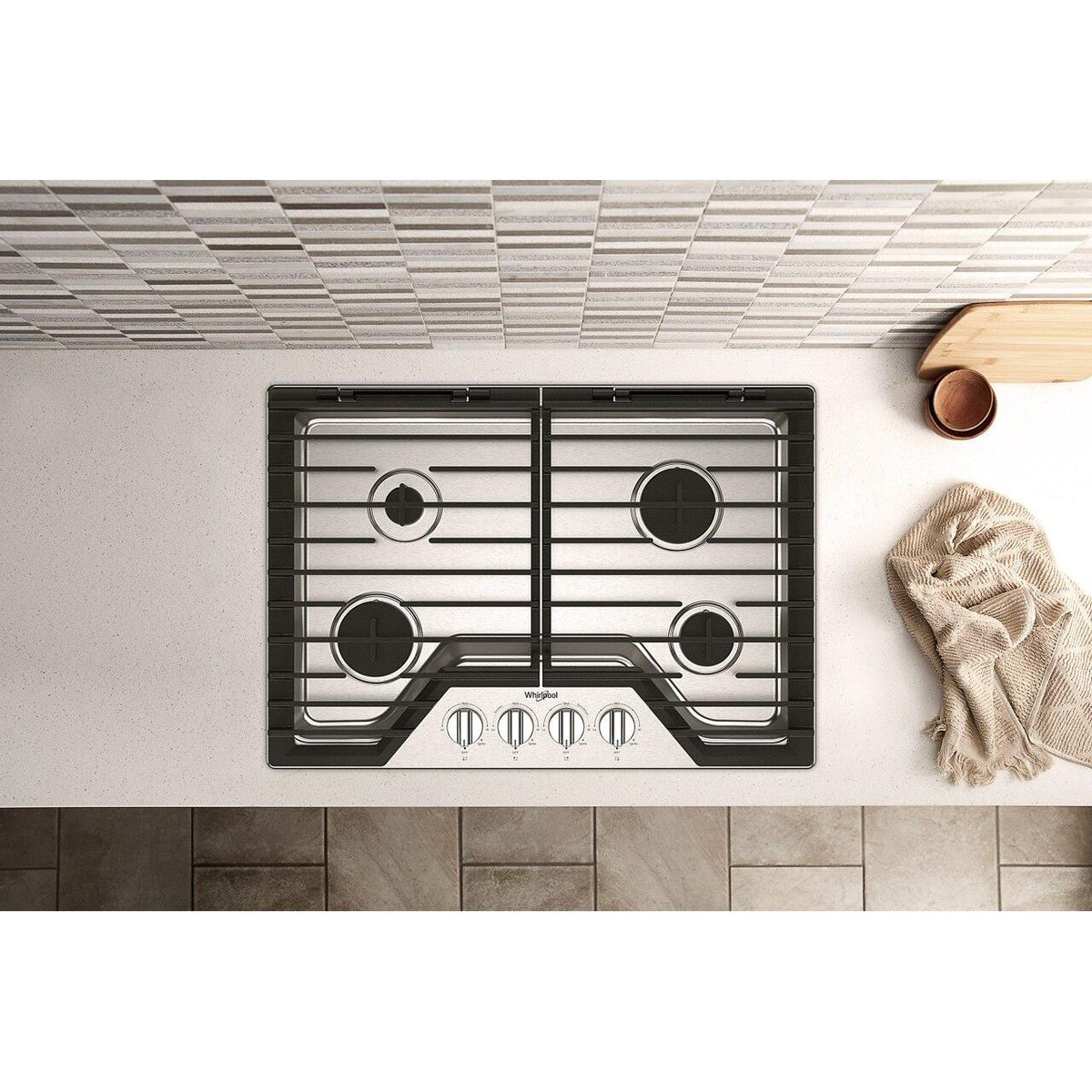  Whirlpool 30-inch Built-in Gas Cooktop with EZ-2-Lift™ Hinged Cast-Iron Grates WCGK5030PS IMAGE 7