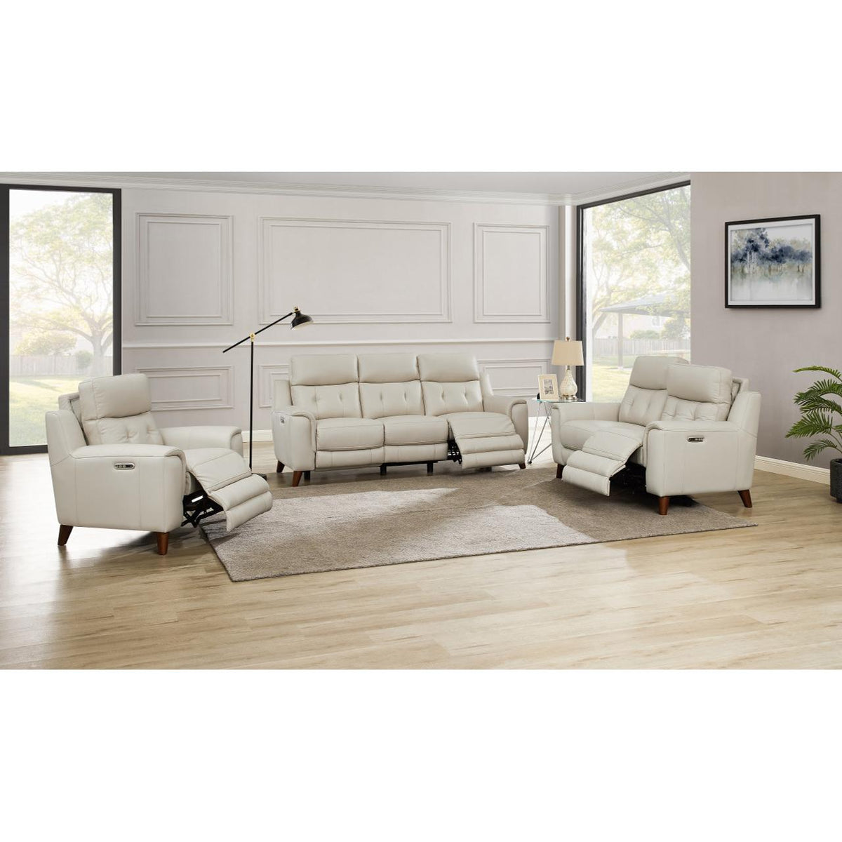  Amax Leather Paramount 6823 Power Recline Sofa with Headrest - Vanilla IMAGE 4