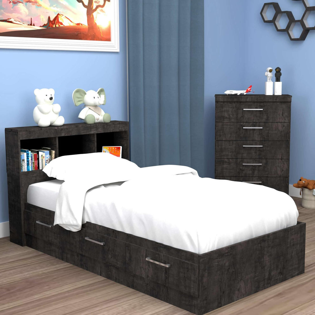  Dynamic Furniture Marley 290Y Twin Bed with Storage - Inky Maple IMAGE 1