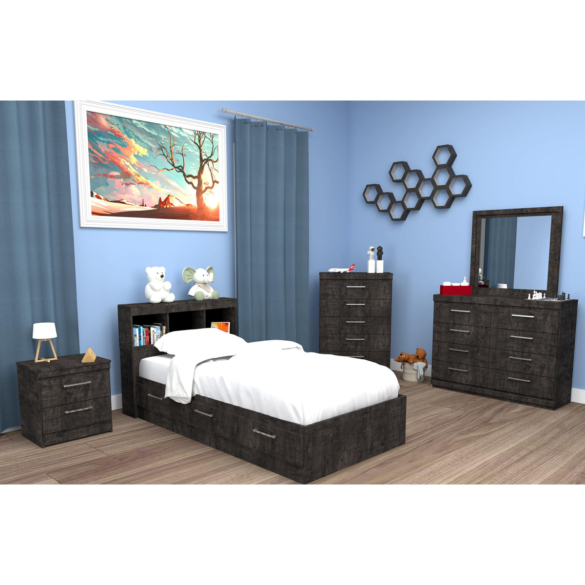  Dynamic Furniture Marley 290Y Twin Bed with Storage - Inky Maple IMAGE 2