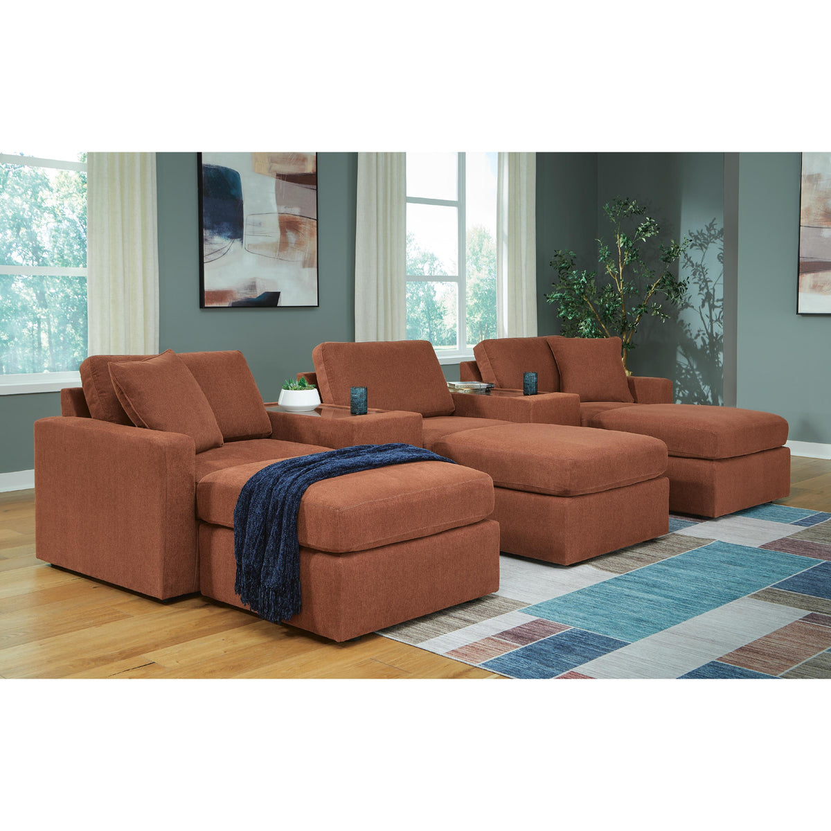  Signature Design by Ashley® Modmax 92102U19 5 pc Sectional and 3 Ottomans - Spice IMAGE 2